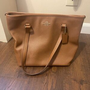 Coach Zip Top Tote In Crossgrain Leather Shoulder Bag Saddle Brow